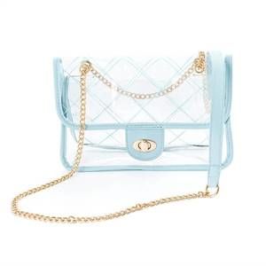 NEW BELLA CHIC women's quilted clear pvc bag in powder blue